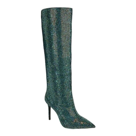 International Concepts Knee High Green Stovepipe Rhinestones Boots Size 8M NWT - Picture 2 of 8